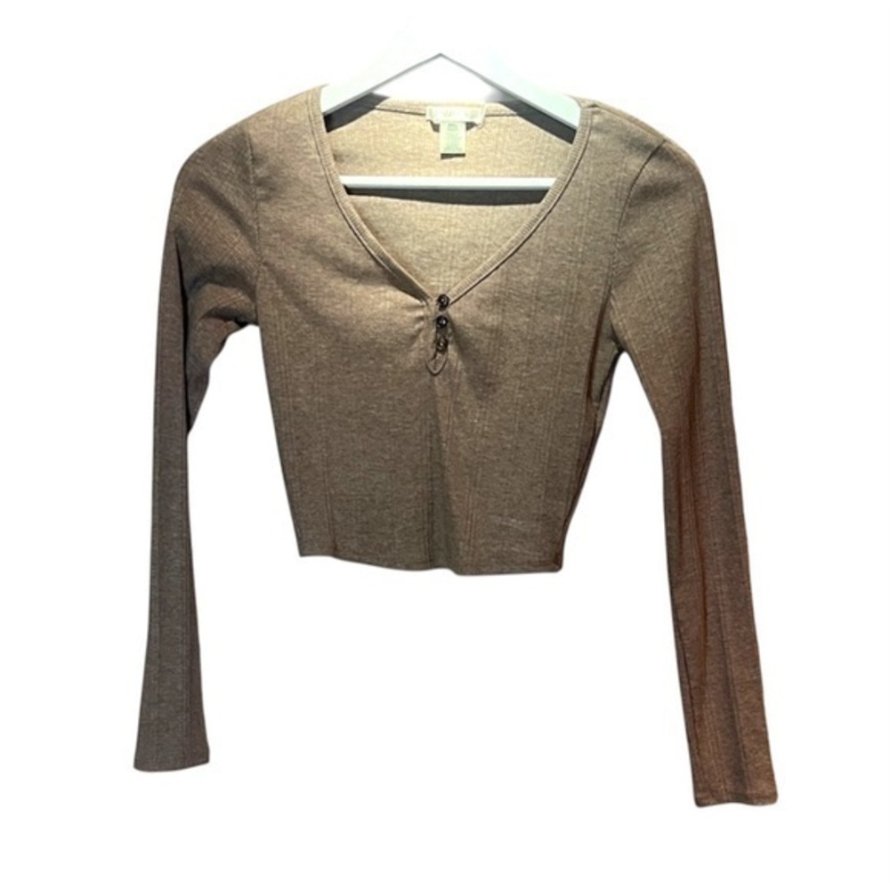 Bozzolo Women’s Cropped Henley Style Shirt Brown Taupe Size Small